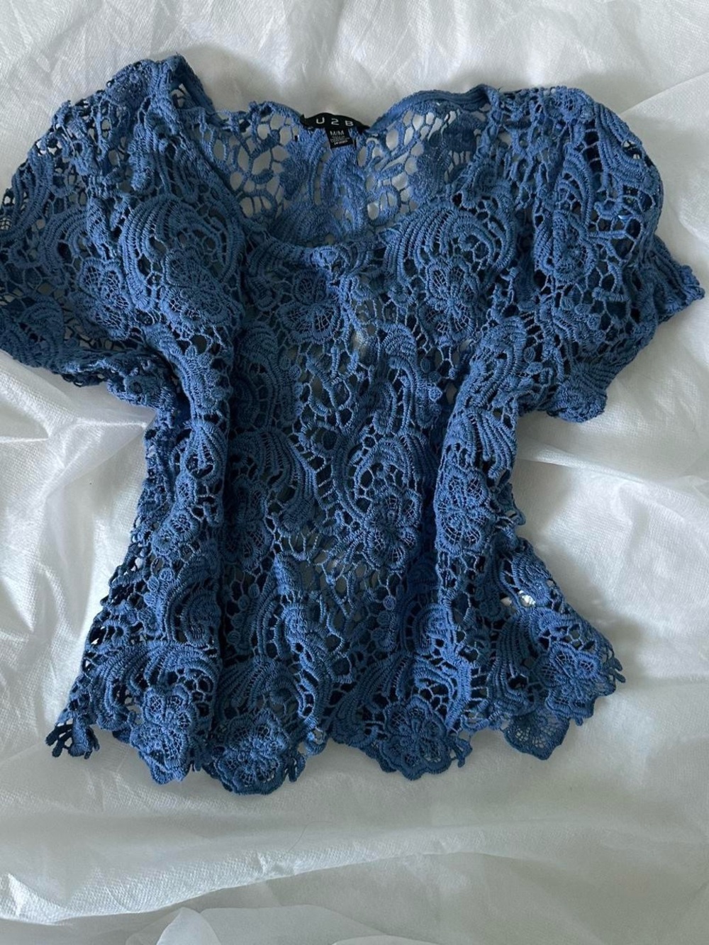 Blue Crochet Lace Short Sleeve Top